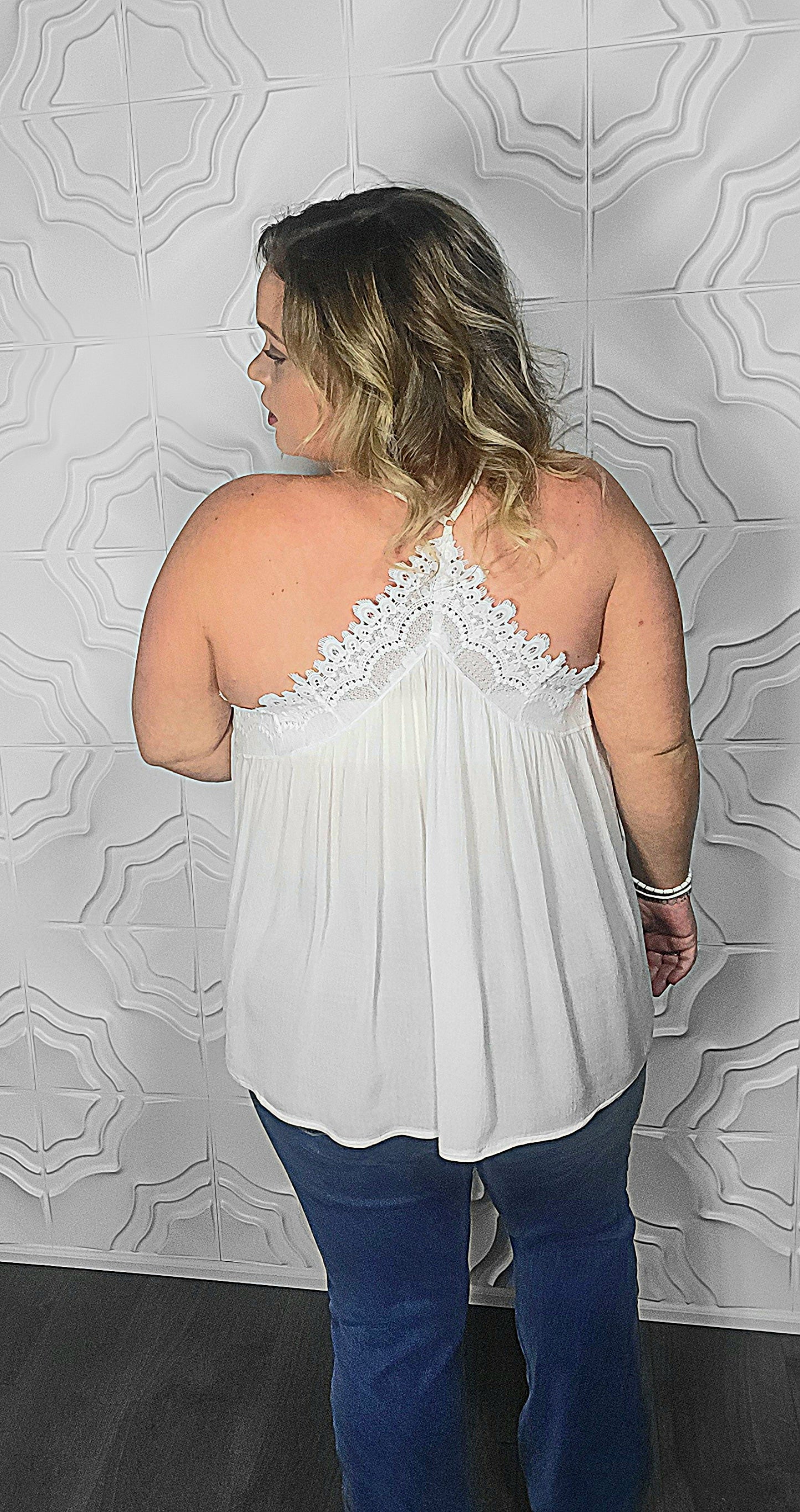 Elegant Lush Lace Cami Top in White
