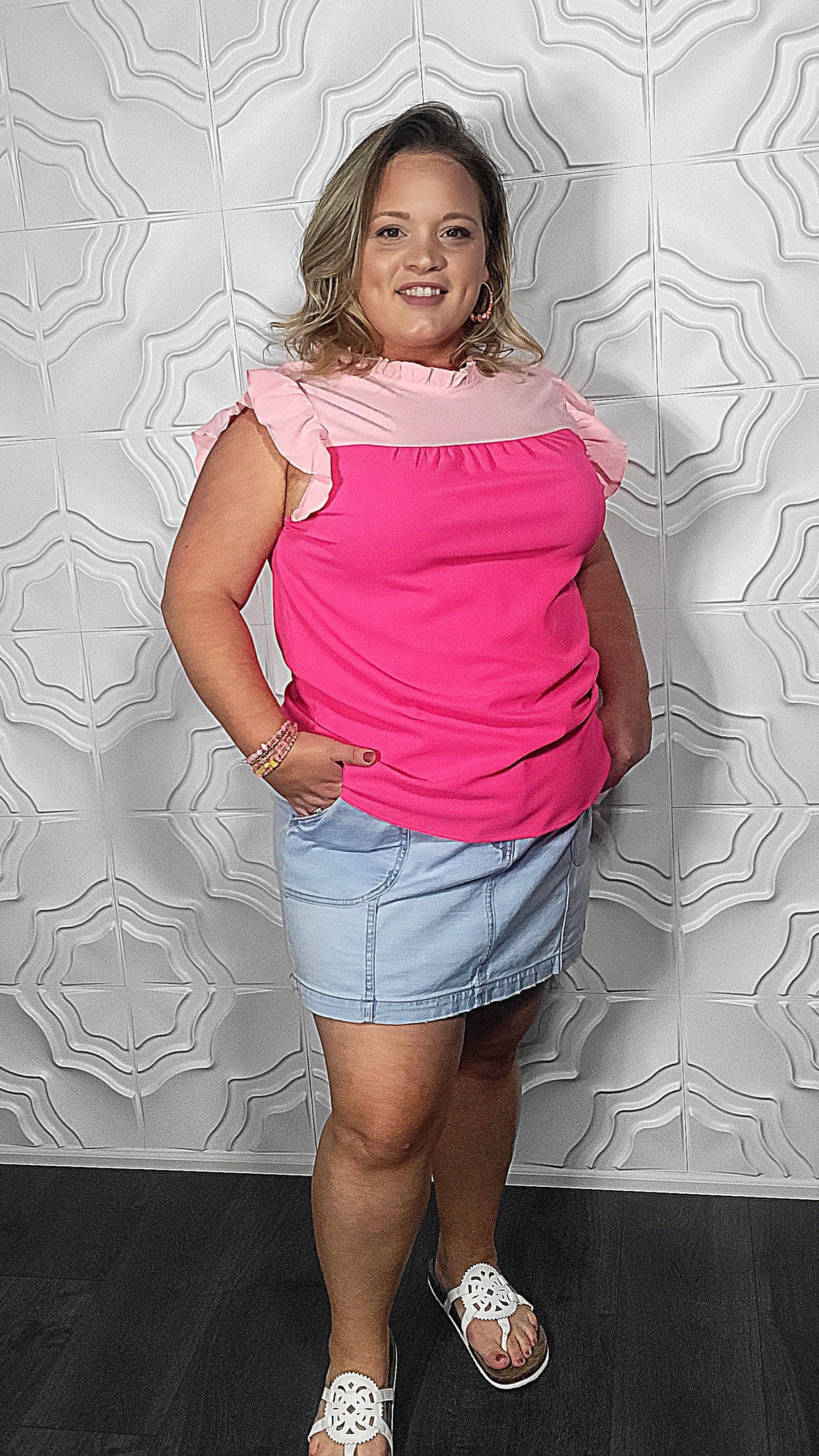 Bad Habits Ruffled Trim Blouse in Pink
