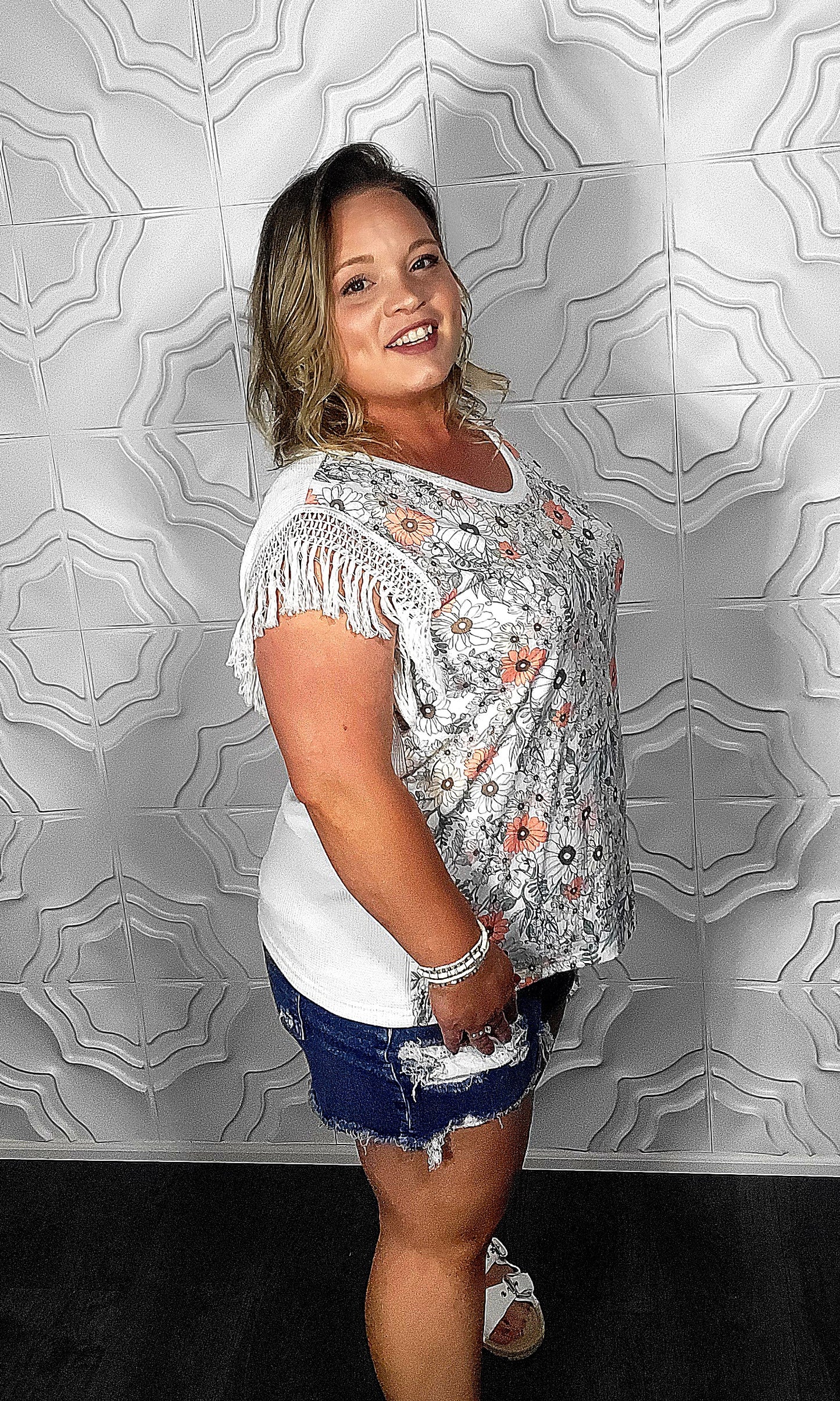 Free Spirit Bohemian Floral Fringed Top