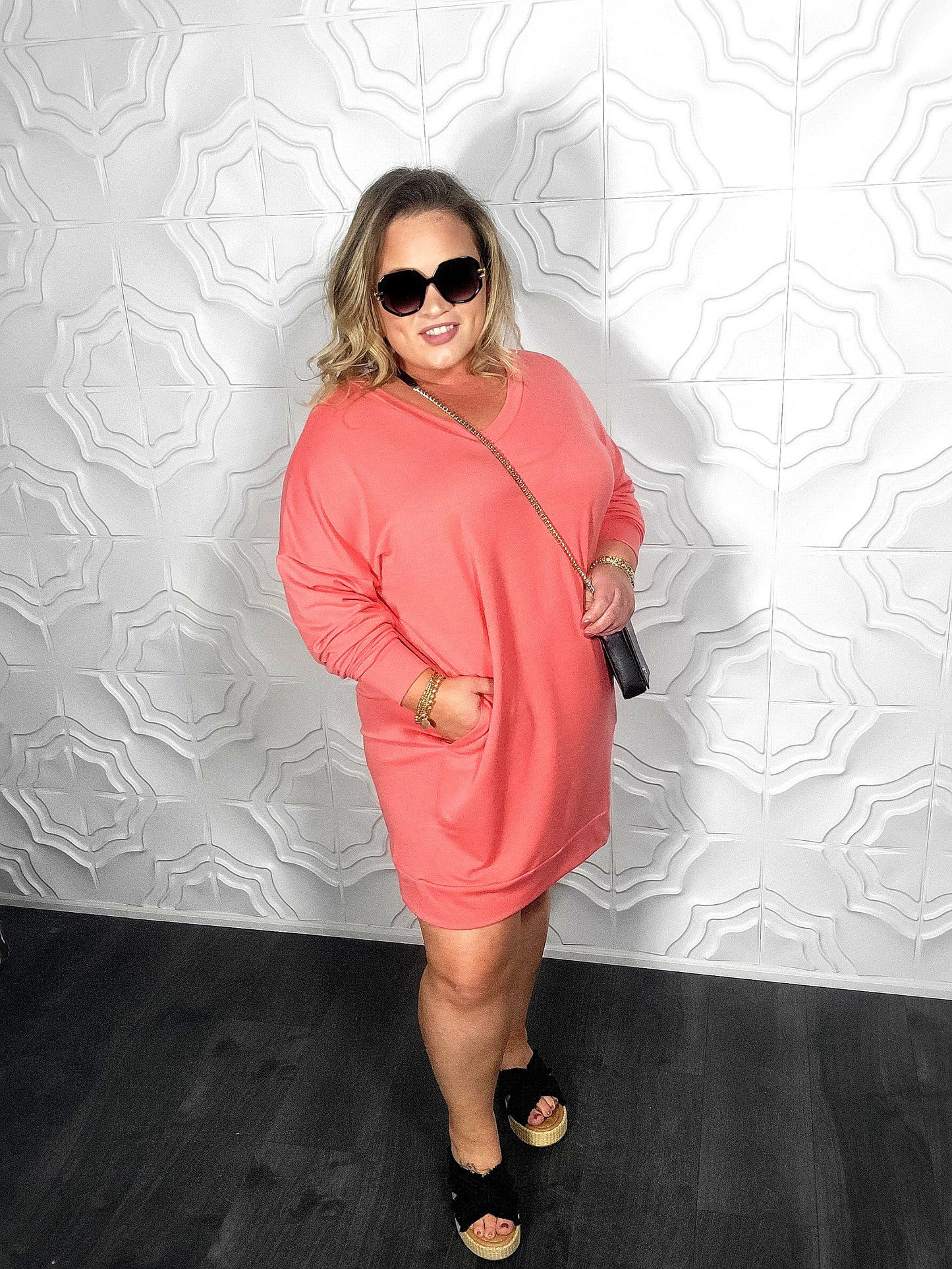 Anywhere French Terry Dress in Deep Coral