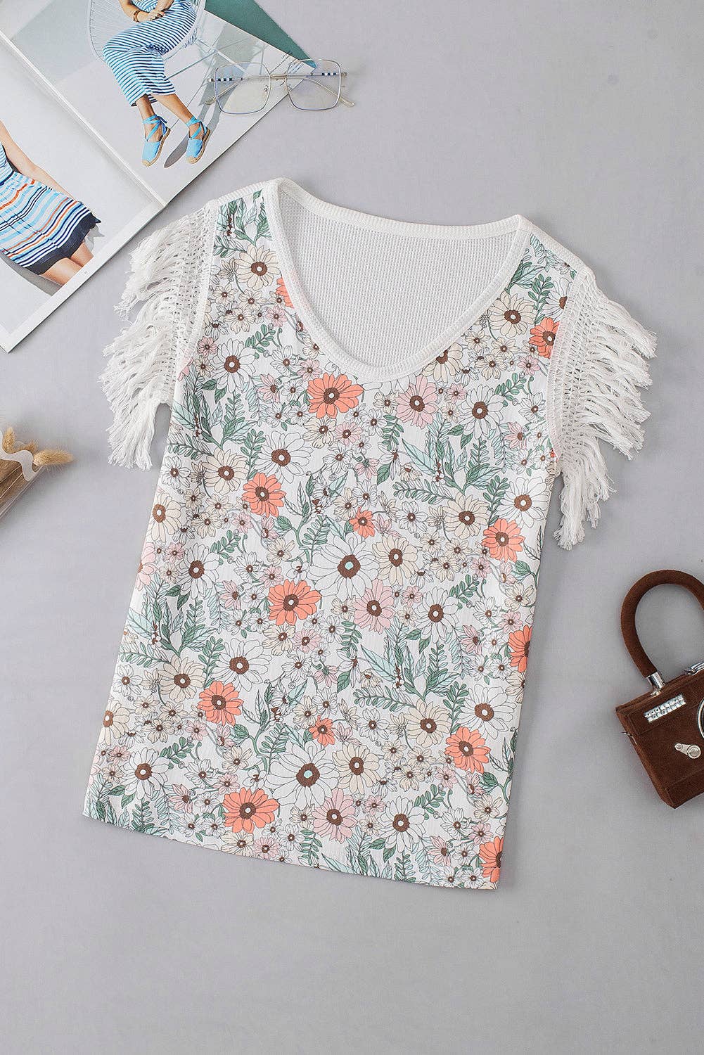 Free Spirit Bohemian Floral Fringed Top