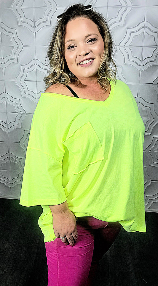 Raw Edge Boyfriend Tee in Neon Lime